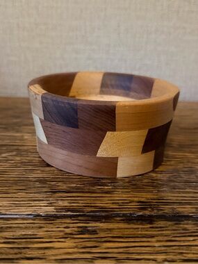 Handcrafted Segmented Wooden Bowl - Multi-Tone Wood